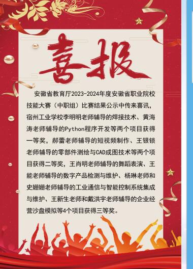 安徽省教育厅2023-2024年度安徽省职业院校技能大赛(中职组)比赛结果公示(图1)